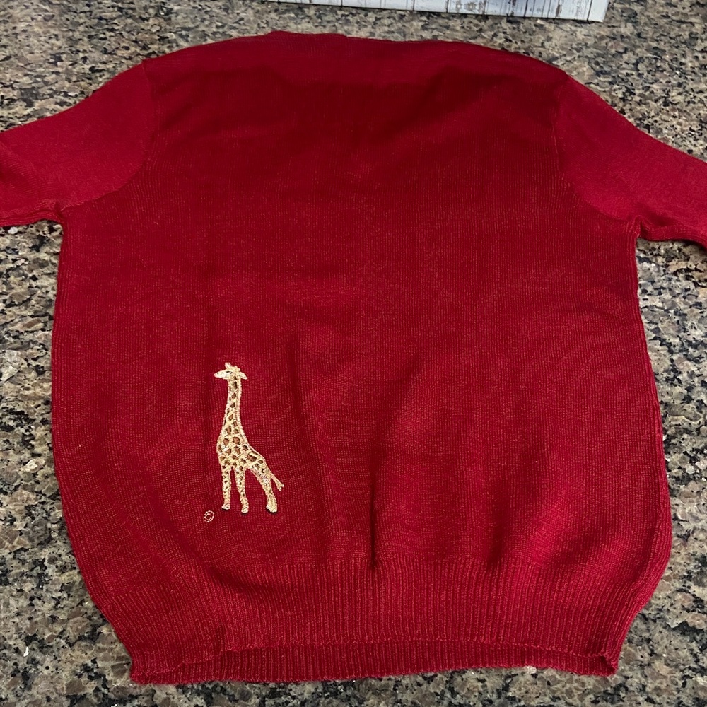 vintage Cyn-Les by Shirlee Designs sweater with giraffe embroidery maroon brown - Picture 9 of 13